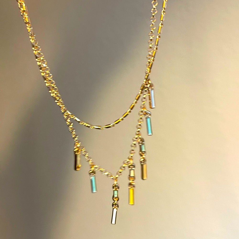 LC Lauren Conrad colorful charms dangly necklace golden colored
